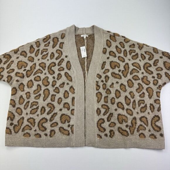 Maurices Leopard Print Cropped Open Cardigan Sweater 1X Tan Brown Soft Knit NWT - Picture 4 of 11